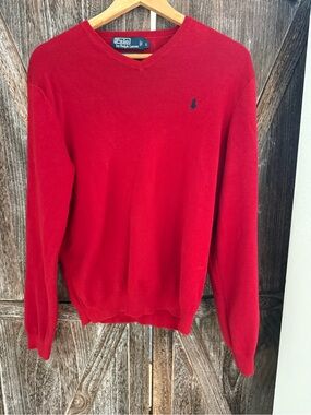 Polo by Ralph Lauren Red V-Neck Sweater with Navy Pony